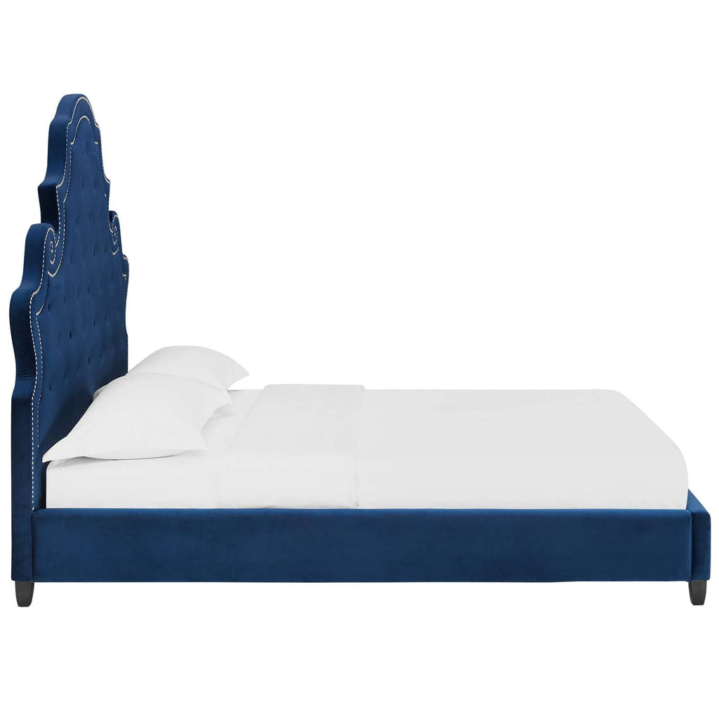 Valentina Tufted Nailhead Performance Velvet Queen Platform Bed by Modway