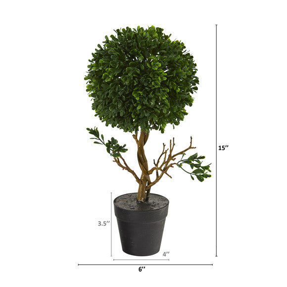15" Boxwood Topiary Artificial Tree UV Resistant (Indoor/Outdoor)