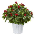 17"  Variegated Holly Leaf Artificial Plant in Decorative Planter (Real Touch)
