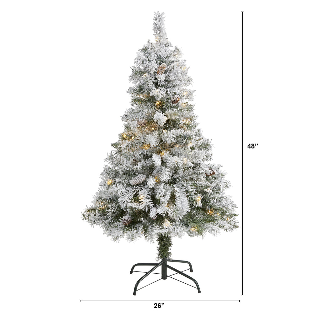 4' Flocked White River Mountain Pine Artificial Christmas Tree w/ Pinecones