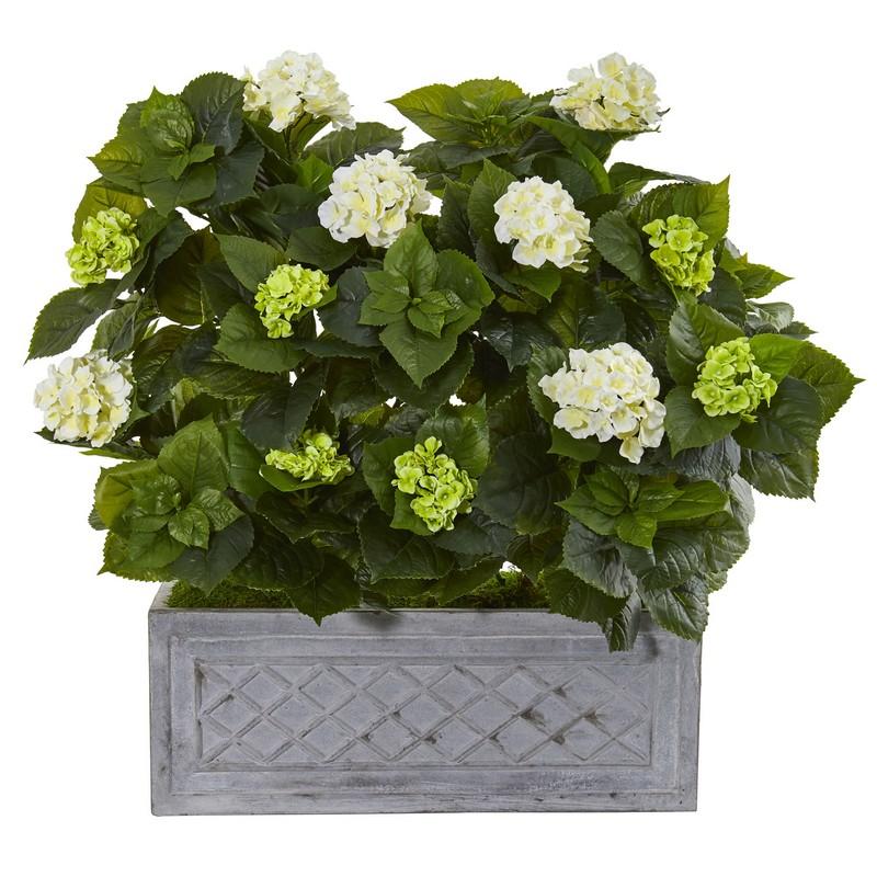 33" Hydrangea Artificial Plant in Stone Planter