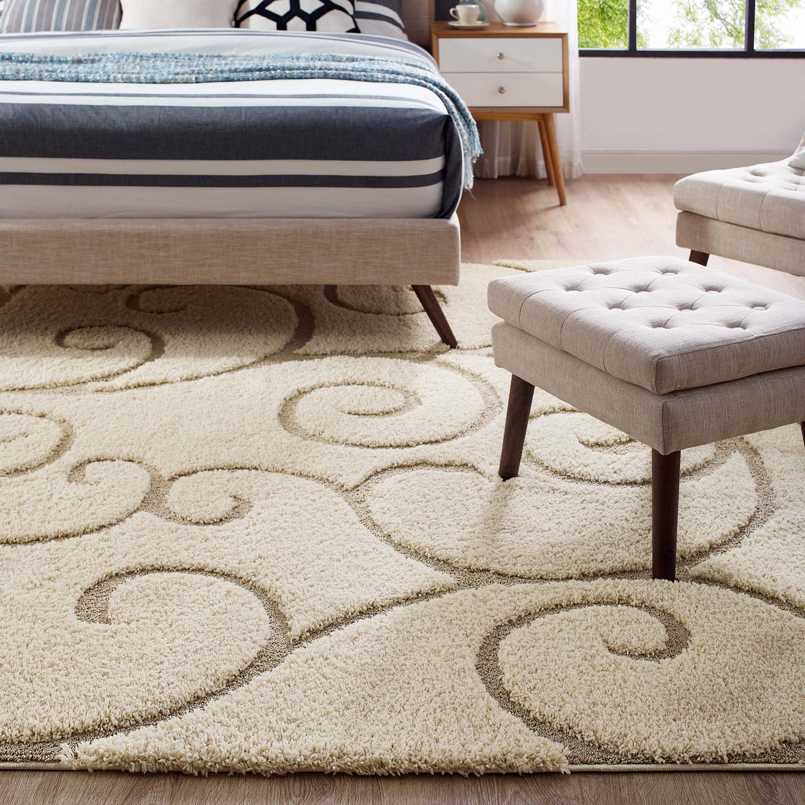 Jubilant Burgeon Scrolling Vine Shag 5x8 Area Rug by Modway