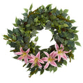 23" Mixed Ruscus, Lily, Fittonia and Berries Artificial Wreath