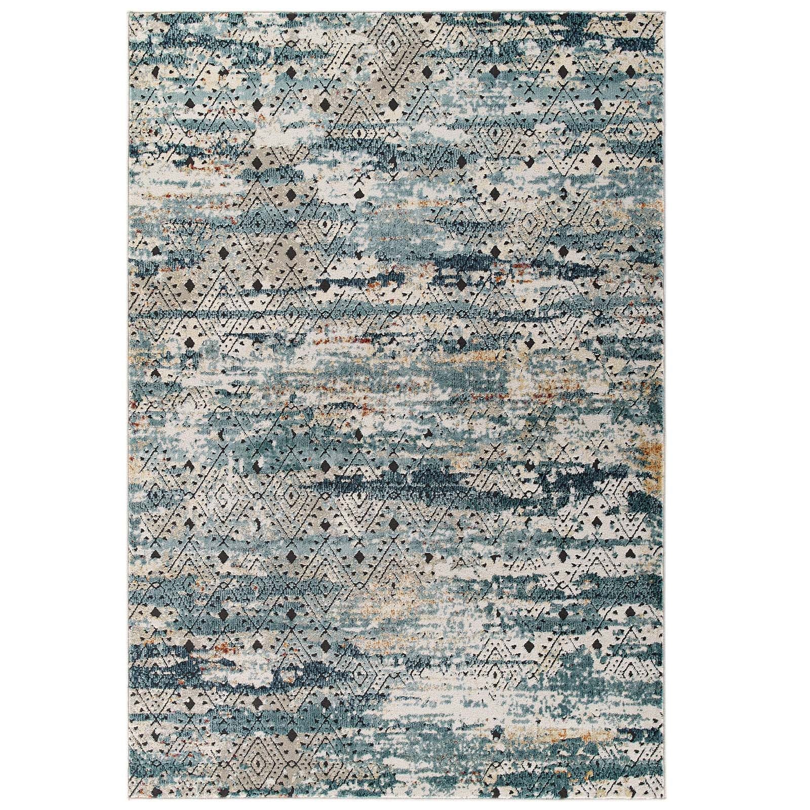 Tribute Eisley Rustic Distressed Transitional Diamond Lattice 5x8 Area Rug by Modway
