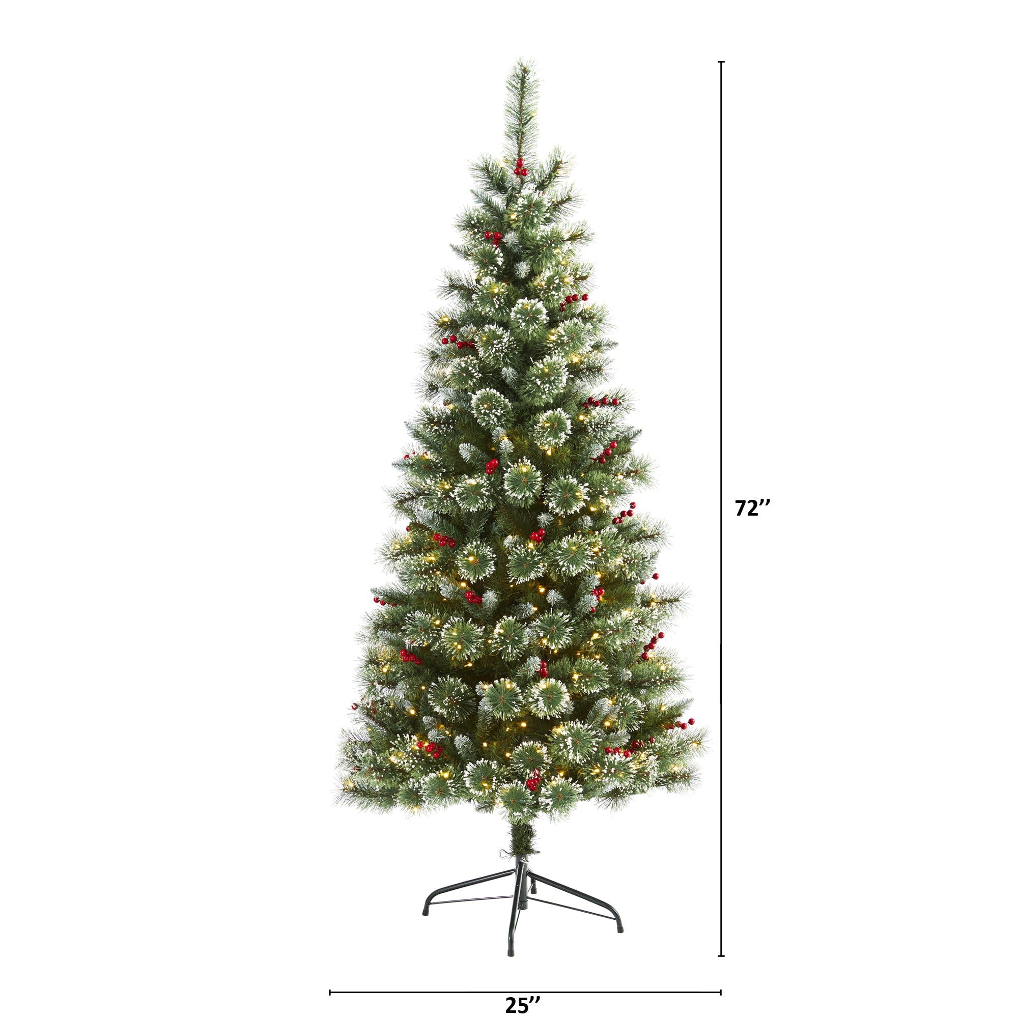 6' Frosted Swiss Pine Artificial Christmas Tree w/ 300 Clear LED Lights & Berrie