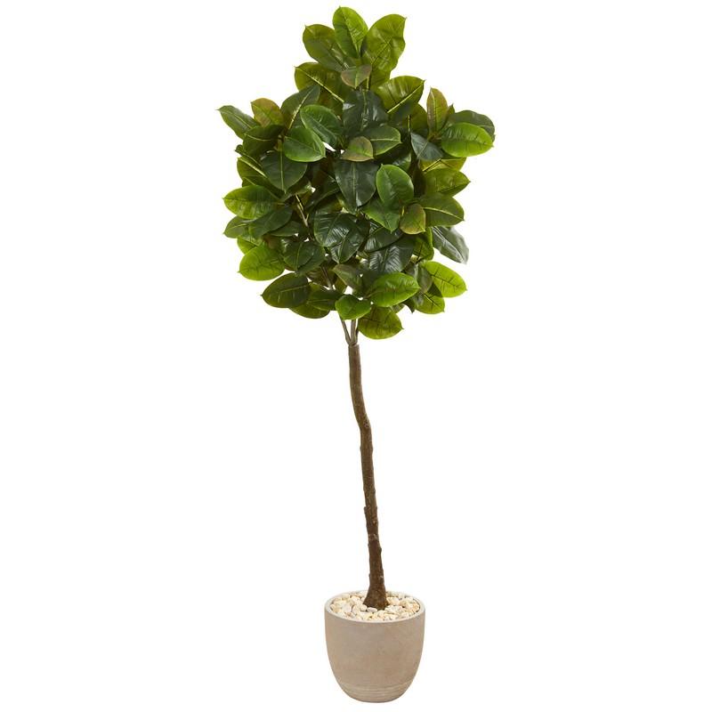 78" Rubber Leaf Artificial Tree In Sand Stone Planter (Real Touch)