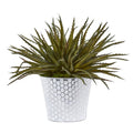 13"  Aloe Artificial Plant in White Embossed Planter