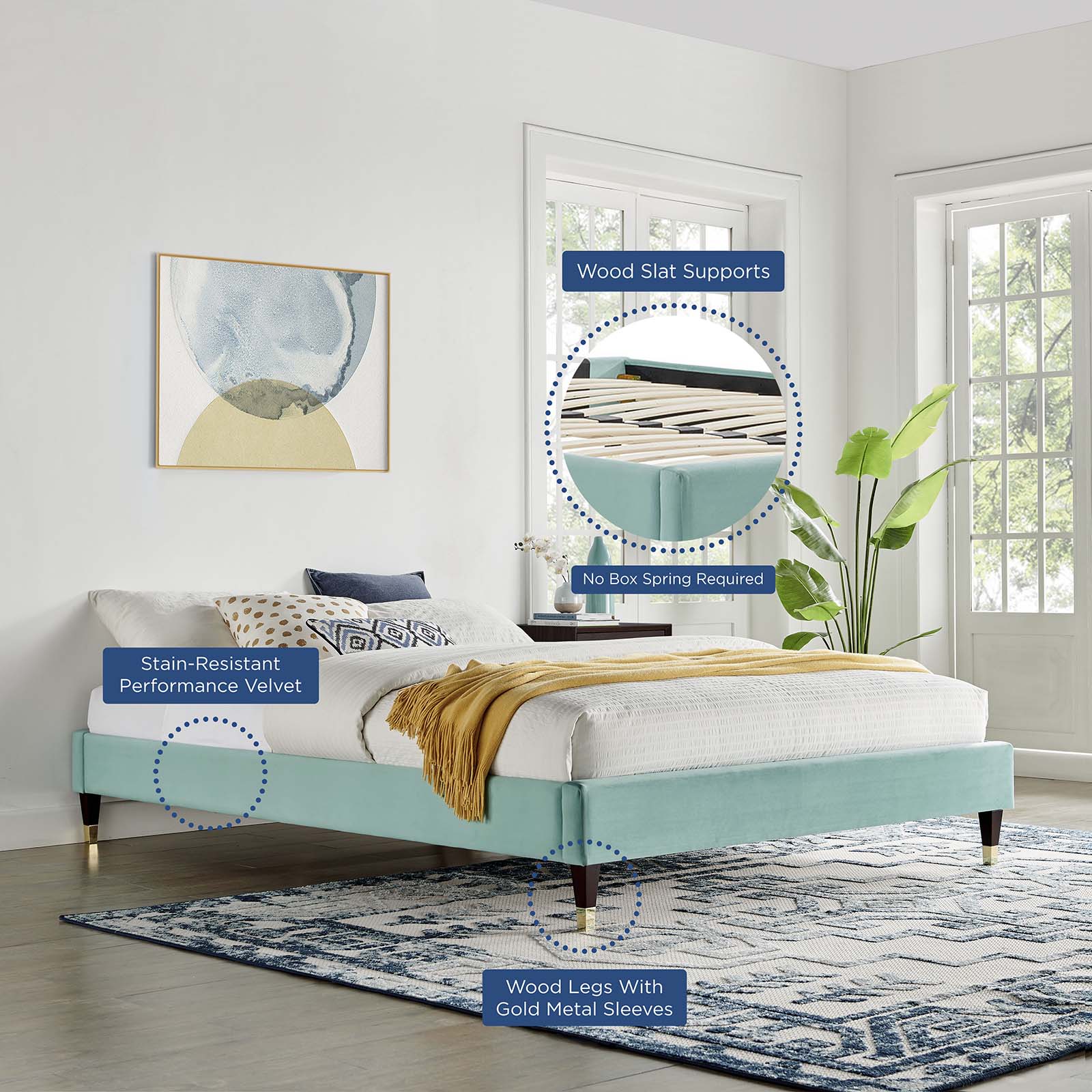 Harlow Performance Velvet Queen Platform Bed Frame by Modway