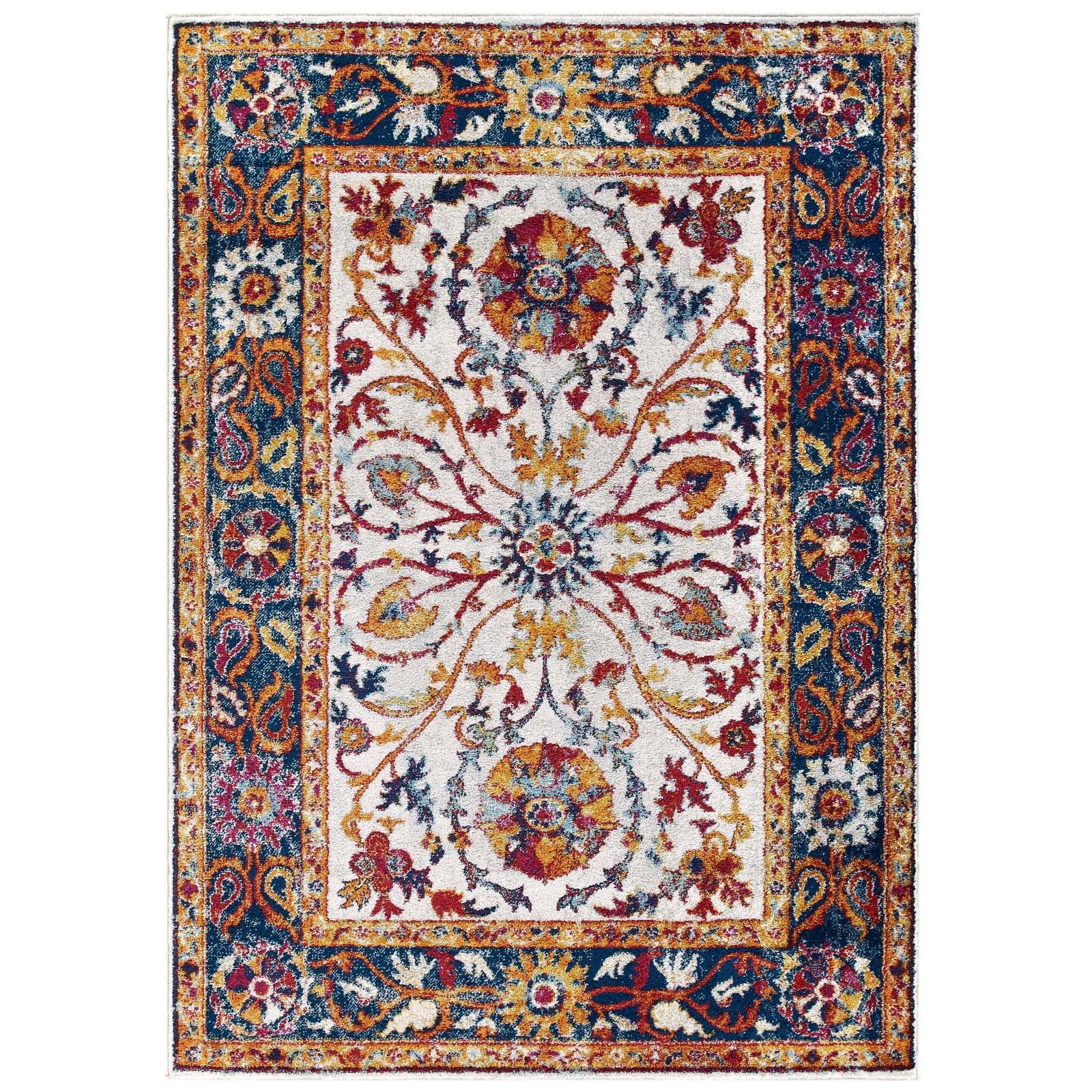 Entourage Samira Distressed Vintage Floral Vintage Medallion 8x10 Area Rug by Modway