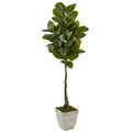 67" Rubber Leaf Artificial Tree In White Planter (Real Touch)