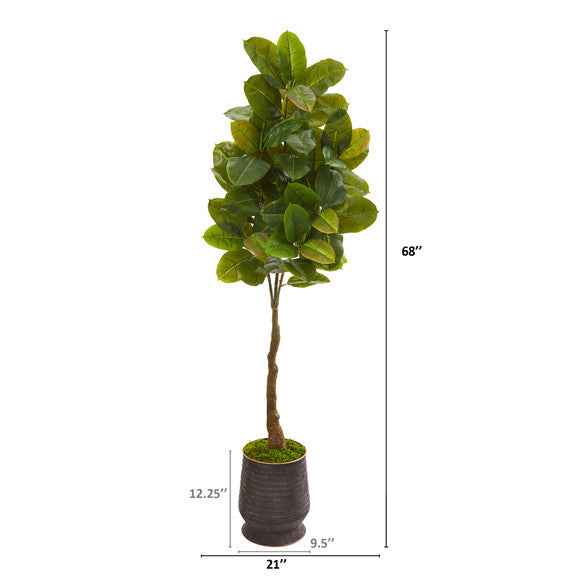 68" Rubber Leaf Artificial Tree in Ribbed Metal Planter (Real Touch)