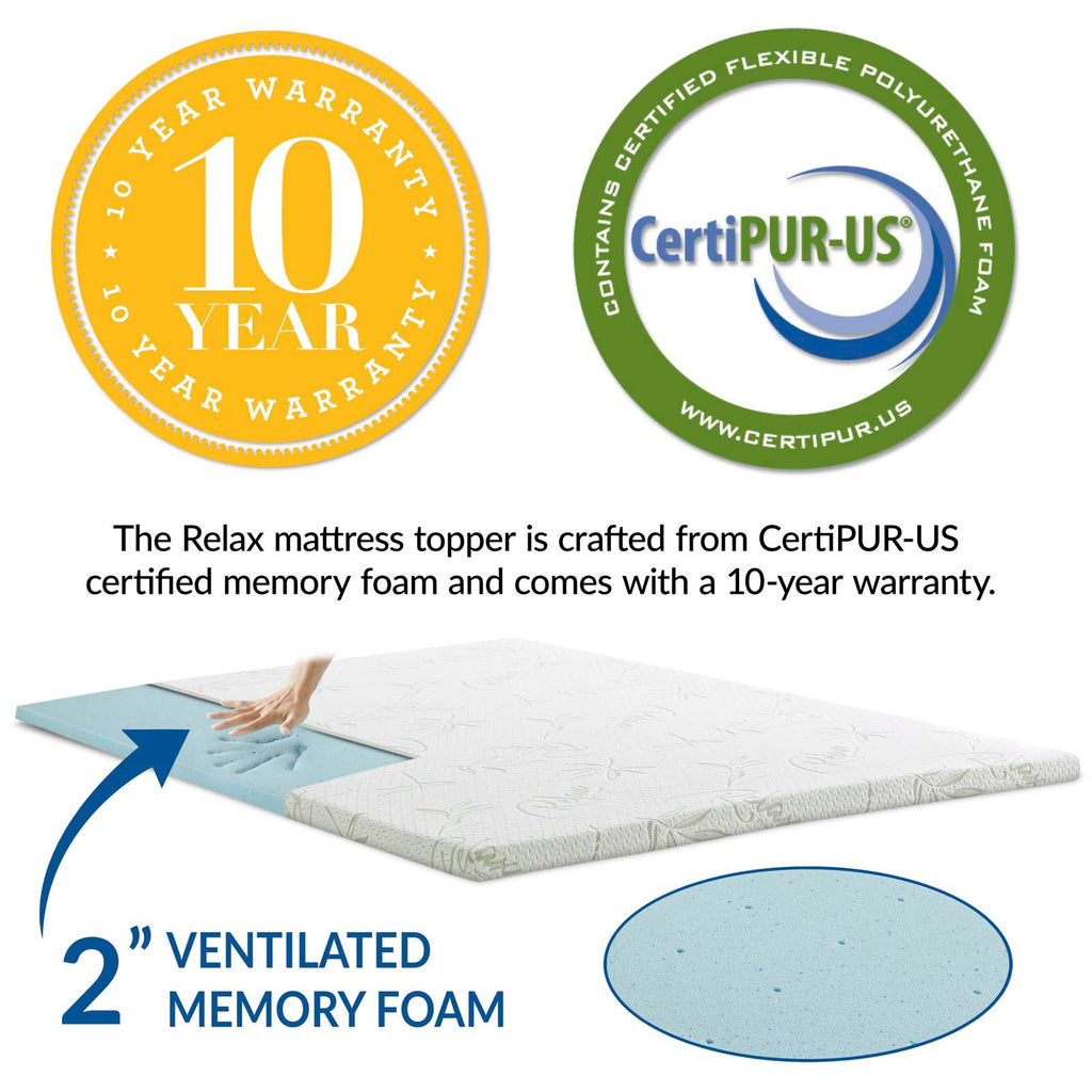 Relax Queen 2" Gel Memory Foam Mattress Topper by Modway