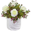 13"  Roses & Eucalyptus Artificial Arrangement in Marble Finished Vase