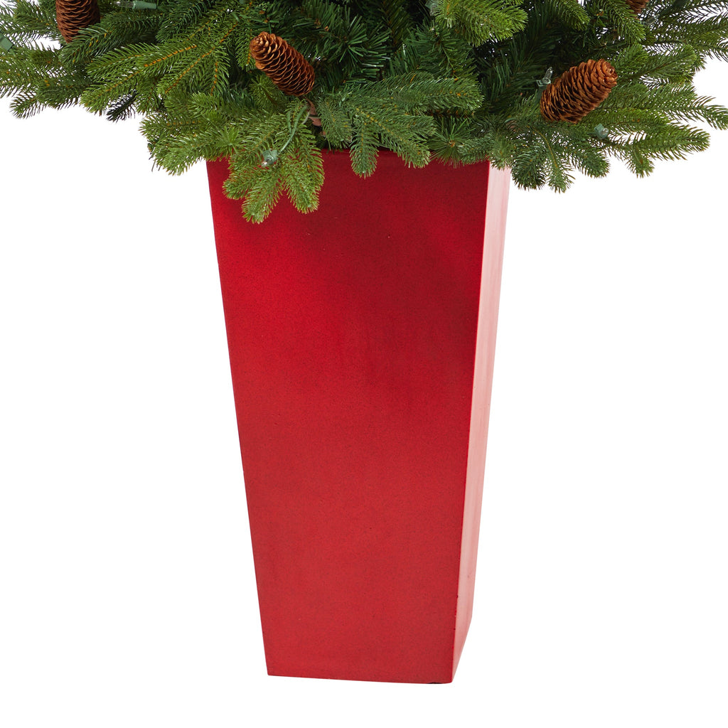 56' Yukon Mountain Fir Artificial Christmas Tree w/ 100 Clear Lights, Pine Cones