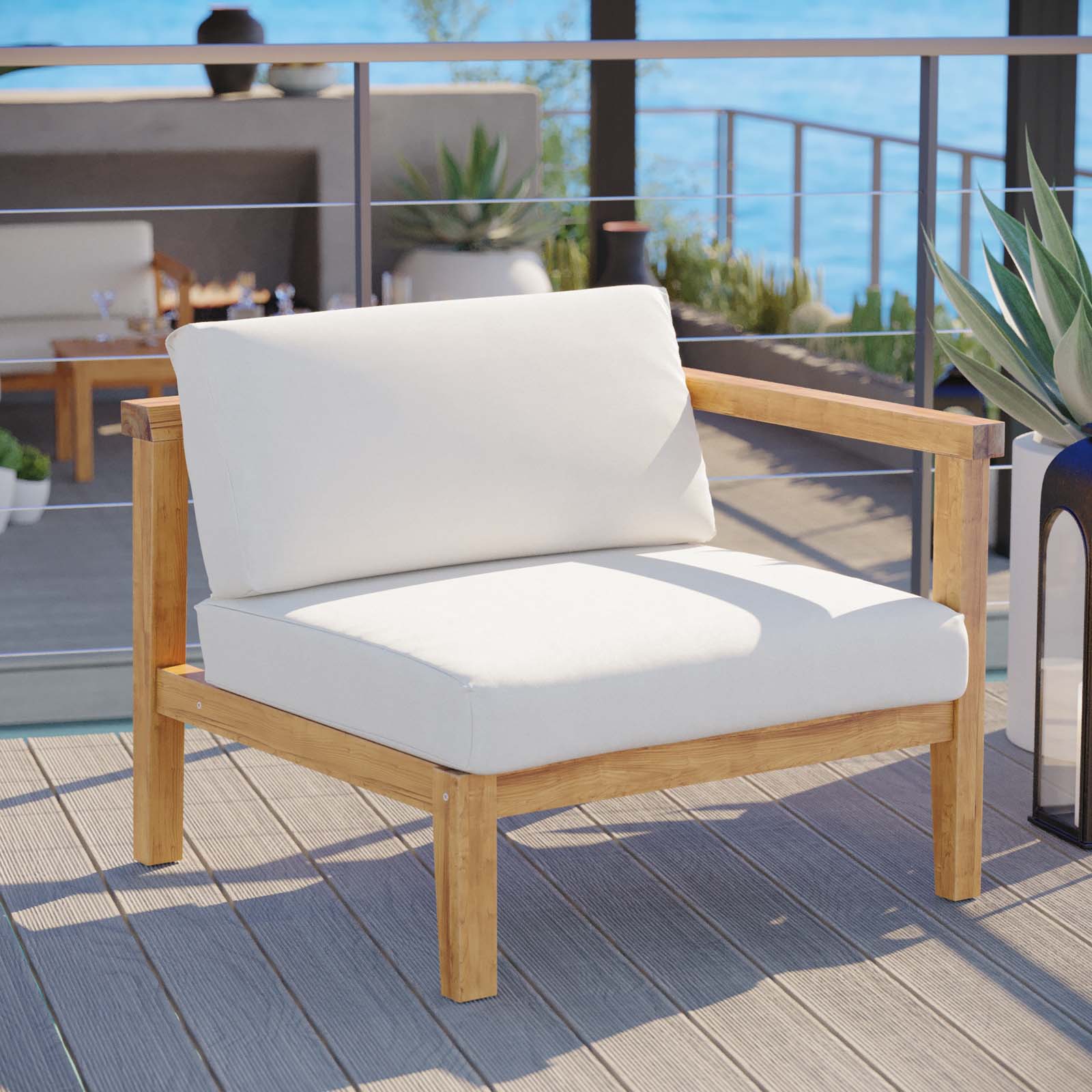 Bayport Outdoor Patio Teak Wood Right-Arm Chair by Modway