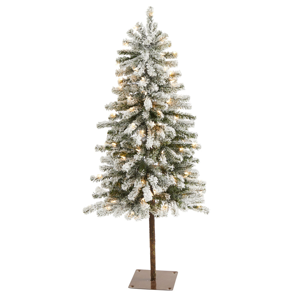 4' Flocked Alpine Christmas Artificial Tree w/100 Lights/ 260 Bendable Branches