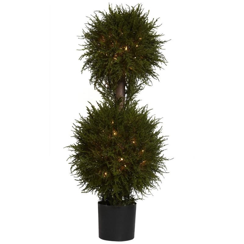 40"  Cedar Double Ball Topiary w/Lights
