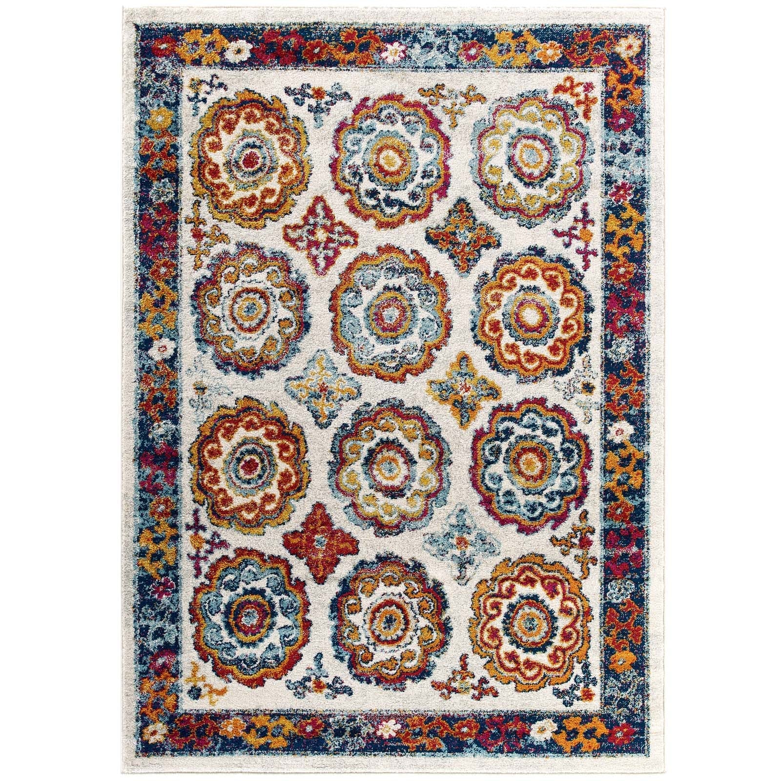 Entourage Odile Distressed Floral Moroccan Trellis 8x10 Area Rug by Modway