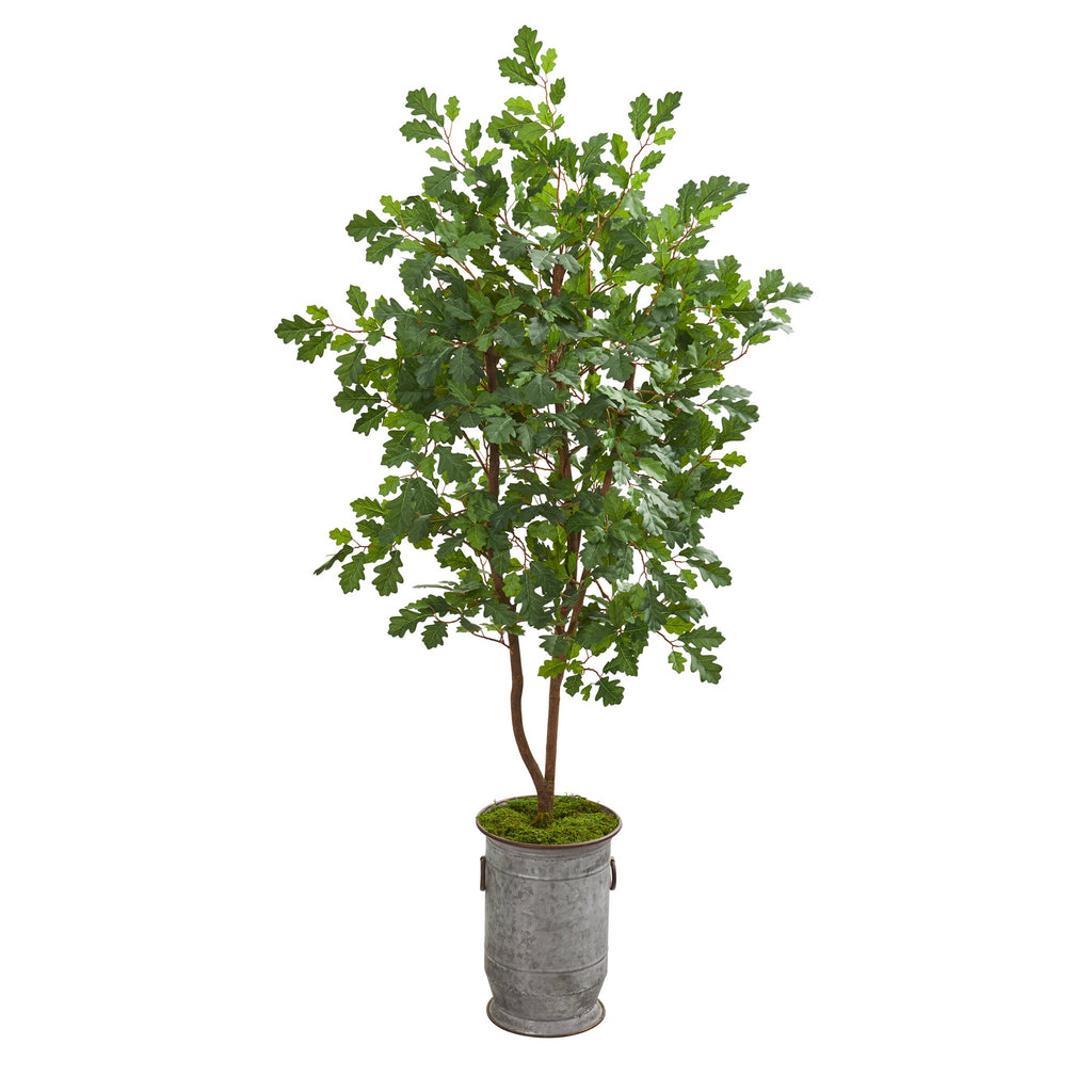 57" Oak Artificial Tree in Vintage Metal Planter