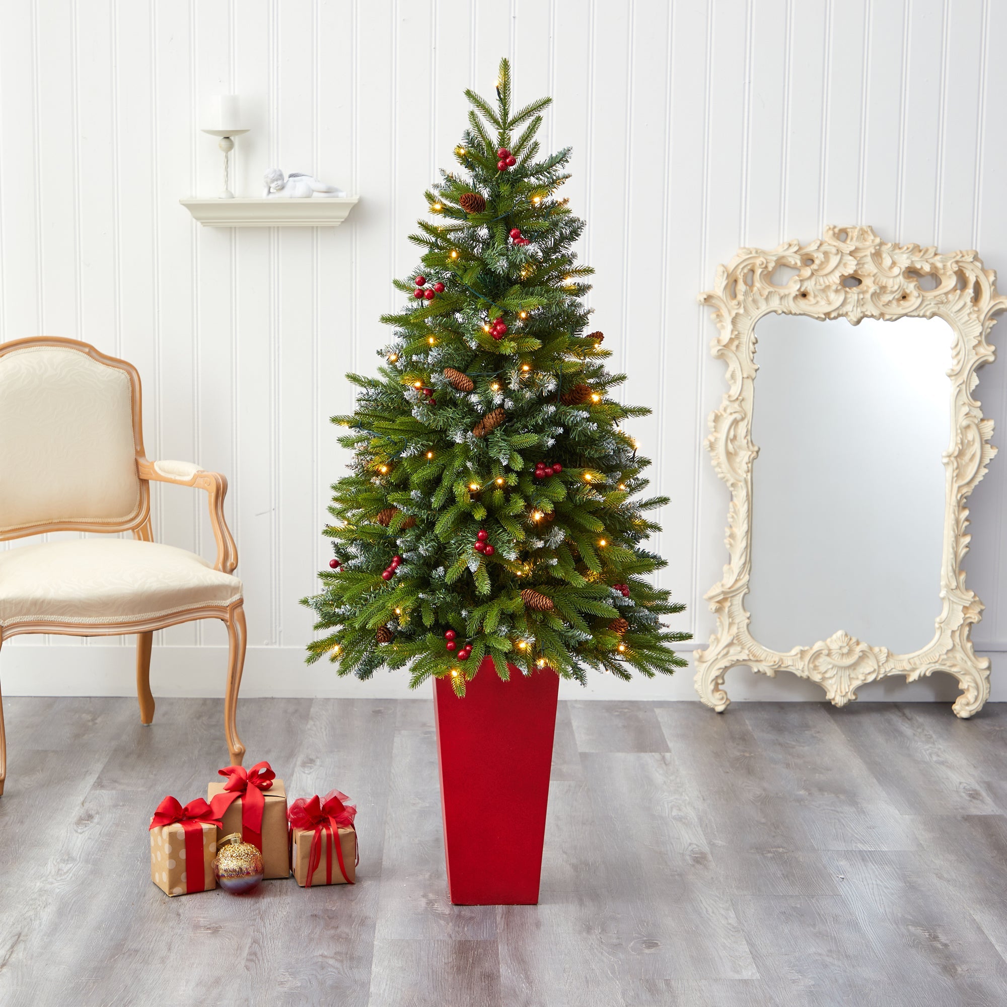 62' Snow Tipped Portl& Spruce Artificial Christmas Tree w/ Frosted Berries