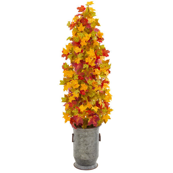 46" Autumn Maple Artificial Tree in Vintage Metal Planter