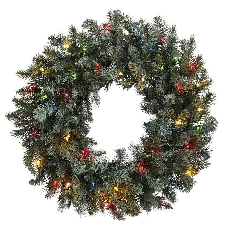 30"  Pine Wreath w/Colored Lights