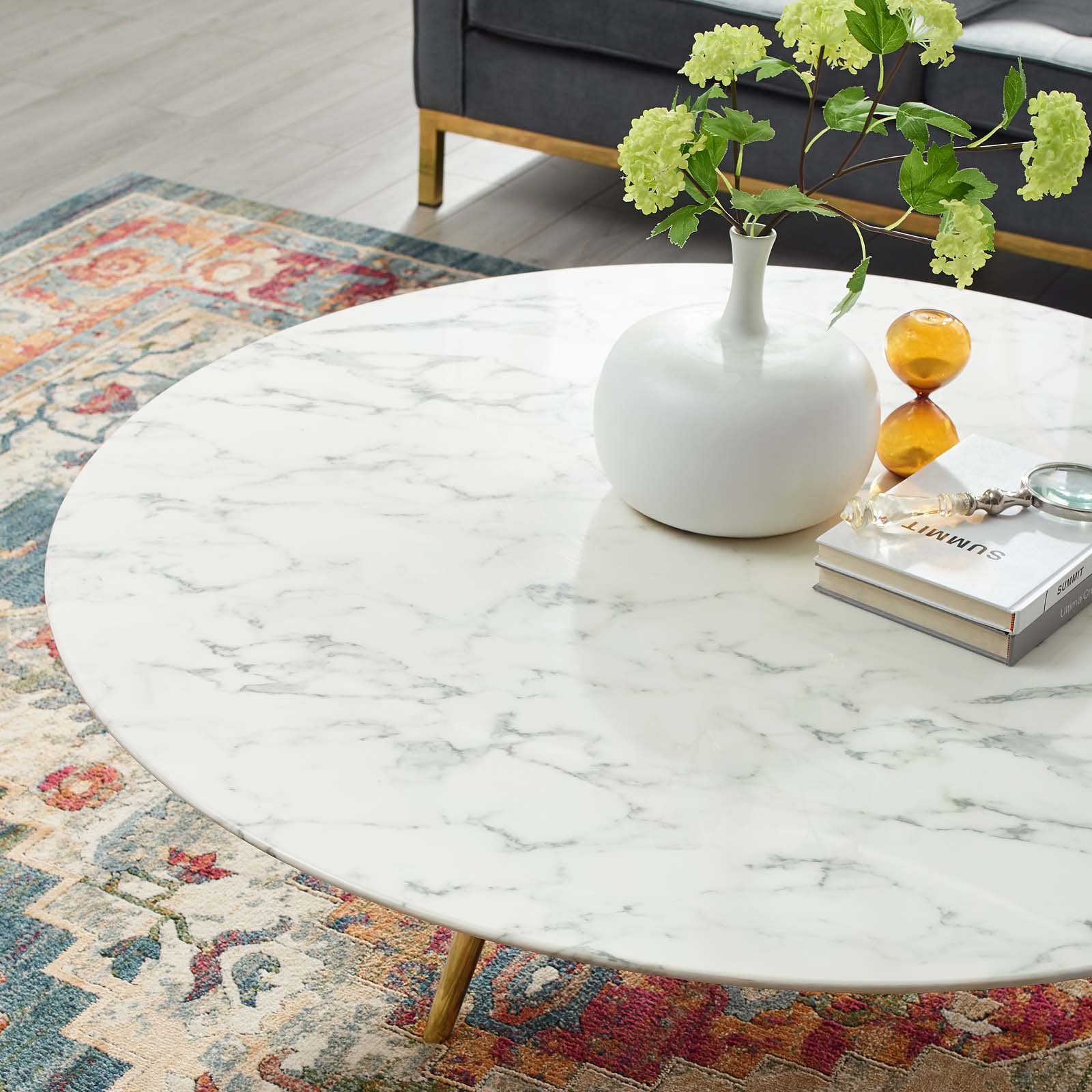 Lippa 48" Round Faux Marble Coffee Table with Tripod Base by Modway