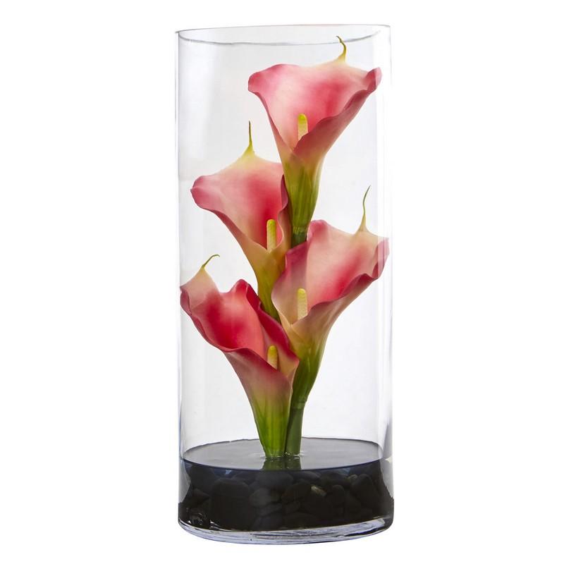 14" Calla Lily Artificial Arrangement in Cylinder Glass
