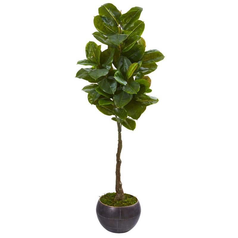 64"  Rubber Leaf Artificial Tree in Metal Planter (Real Touch)