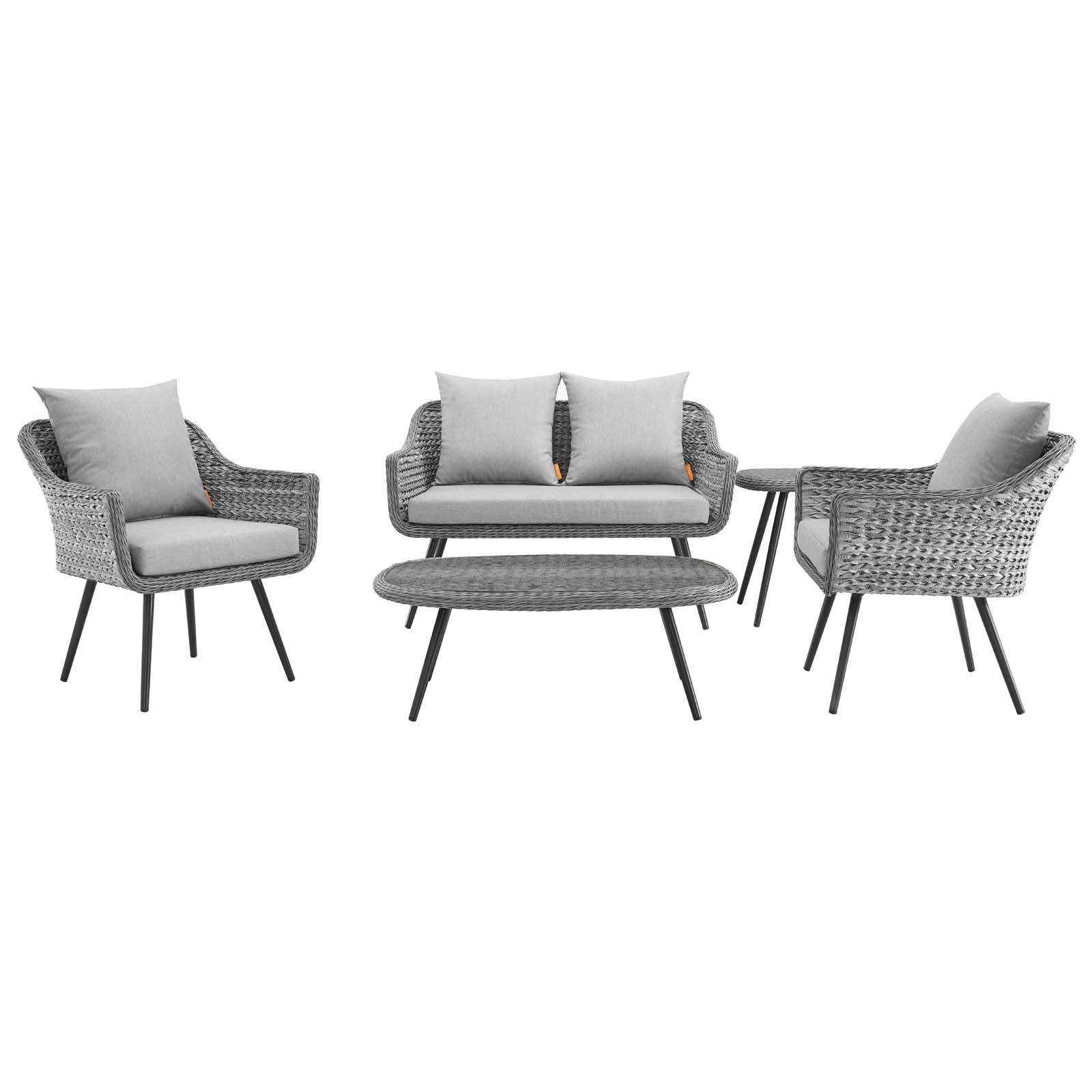 Endeavor 5 Piece Outdoor Patio Wicker Rattan Loveseat Armchair Coffee + Side Table Set by Modway