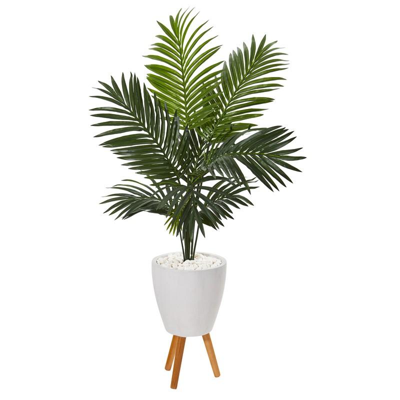61"  Paradise Palm Artificial Tree in White Planter with Stand