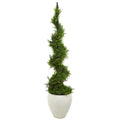 4.5' Cypress Artificial Spiral Topiary Tree in White Planter