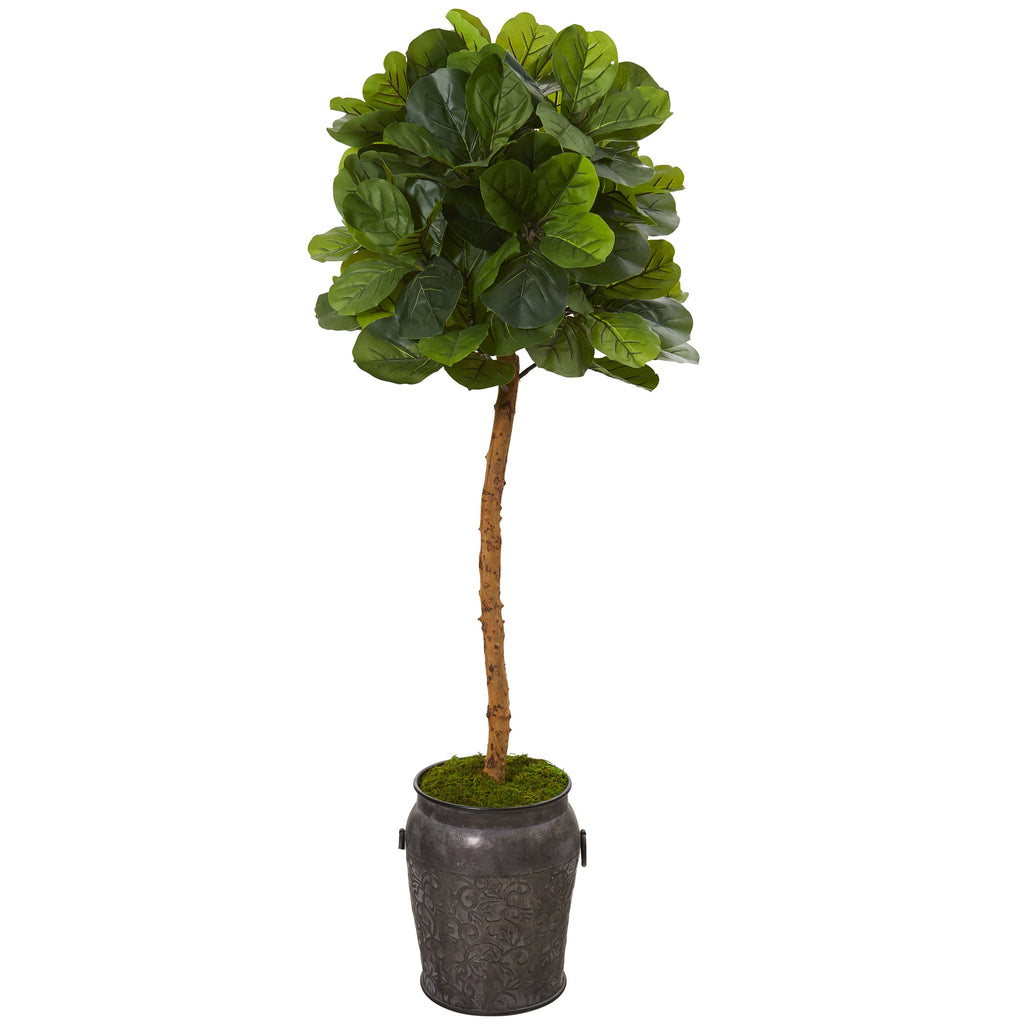 5' Fiddle Leaf Artificial Tree in Metal Planter (Real Touch)