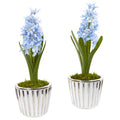 13" Hyacinth Artificial Arrangement in White Vase with Silver Trimming /Set of 2