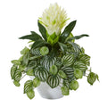 18"  Bromeliad & Peperomia Artificial Plant in White Bowl