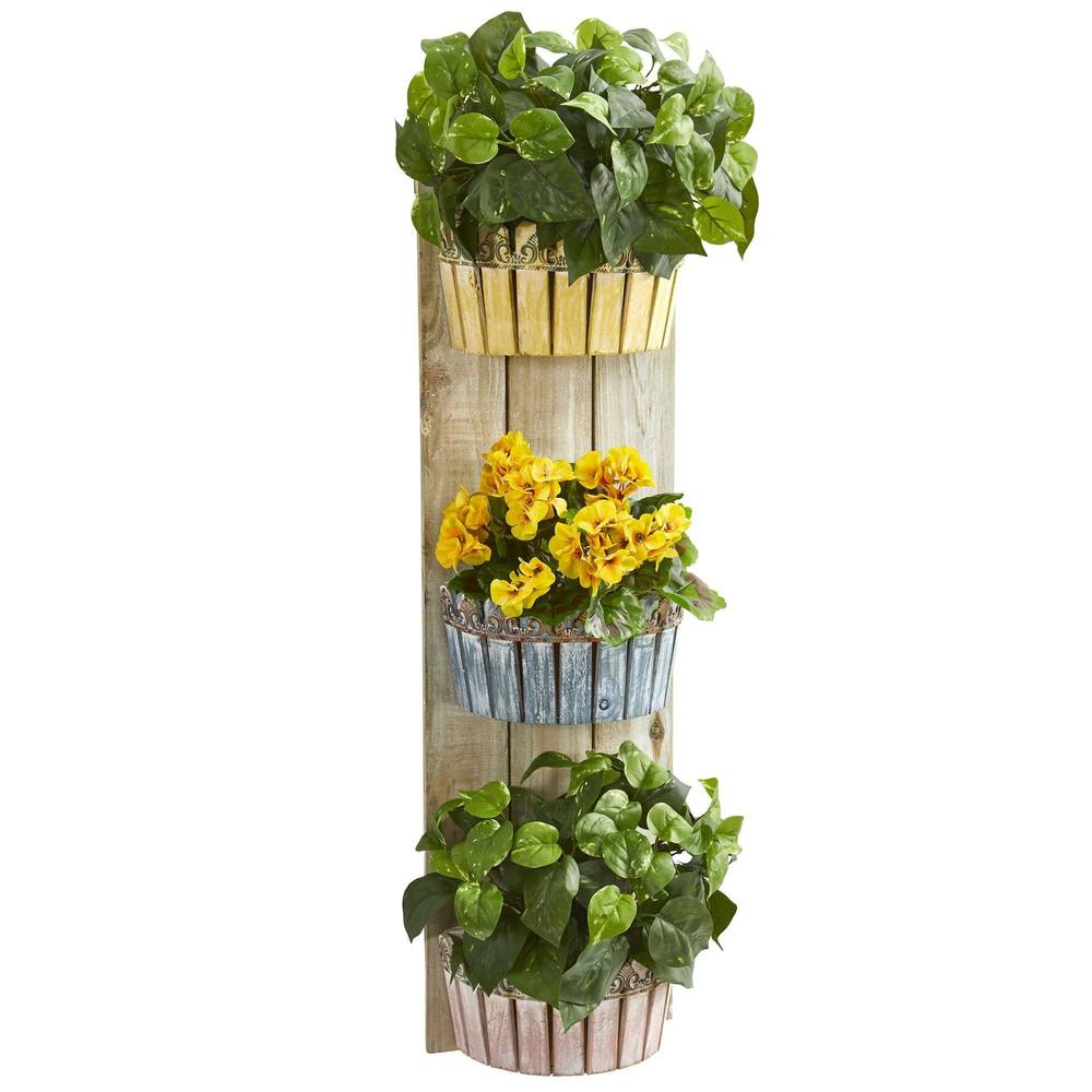 39' Geranium and Pothos Artificial Plant in Three-Tiered Wall Decor Planter
