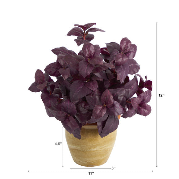 12" Basil Artificial Plant in Ceramic Planter