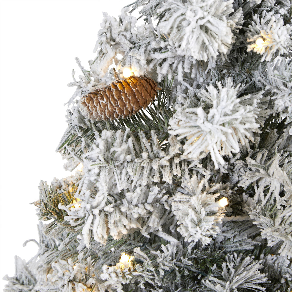 5' Flocked White River Mountain Pine Artificial Christmas Tree w/ Pinecones