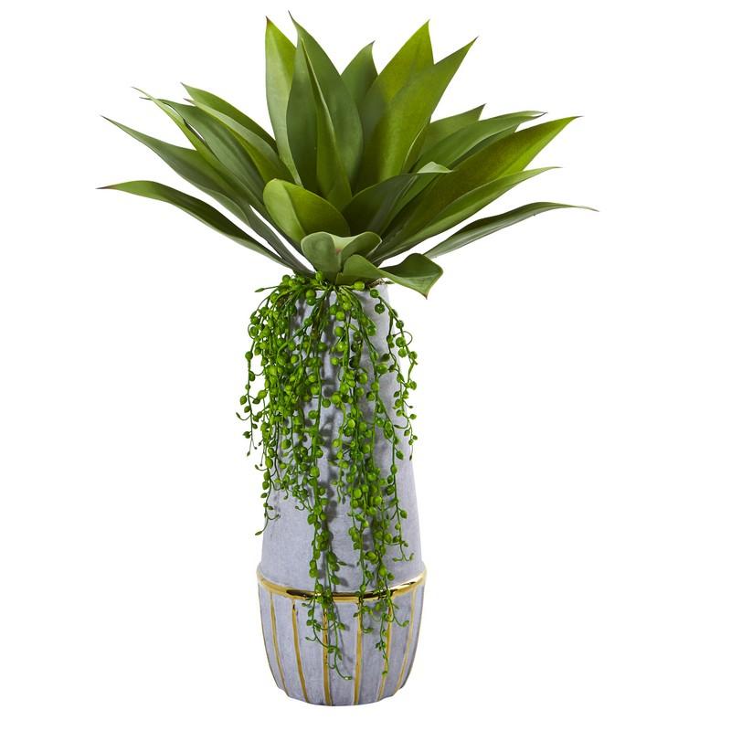 15"  Agave Succulent Artificial Plant in Stoneware Planter