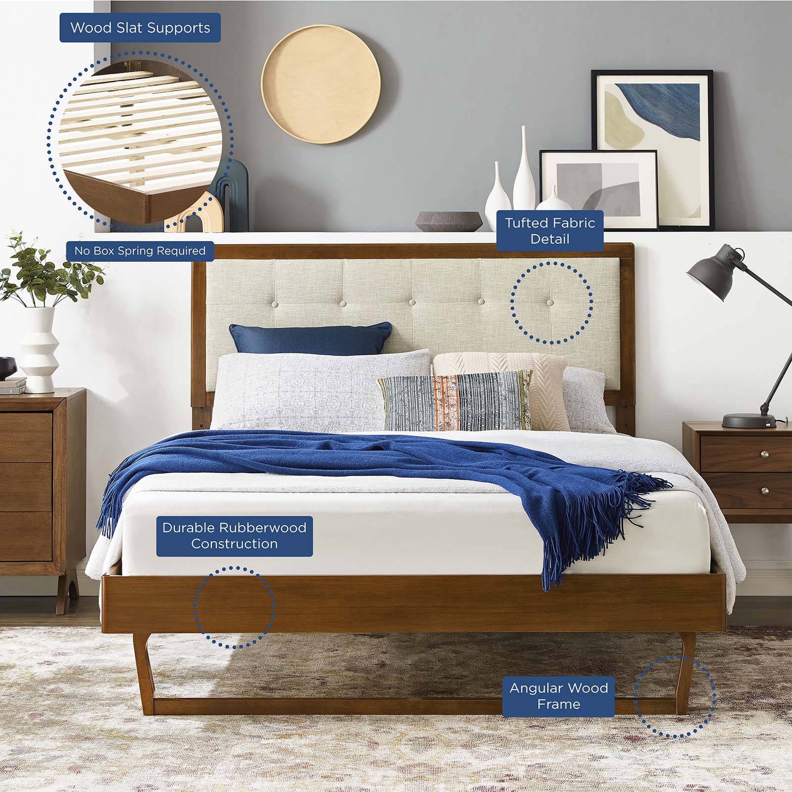 Willow Wood King Platform Bed With Angular Frame by Modway