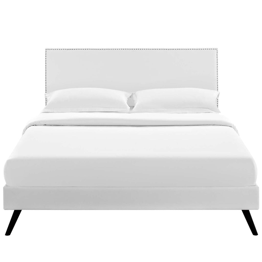 Macie Vinyl King Platform Bed with Round Splayed Legs by Modway