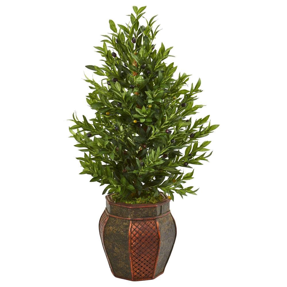 40"  Olive Cone Topiary Artificial Tree in Decorative Planter