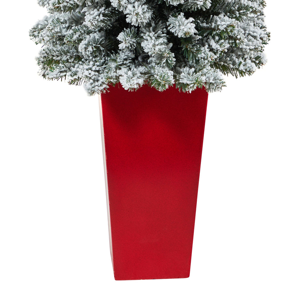 4.5' Flocked Pencil Artificial Christmas Tree w/ 100 Clear Lights & 216 Bendable
