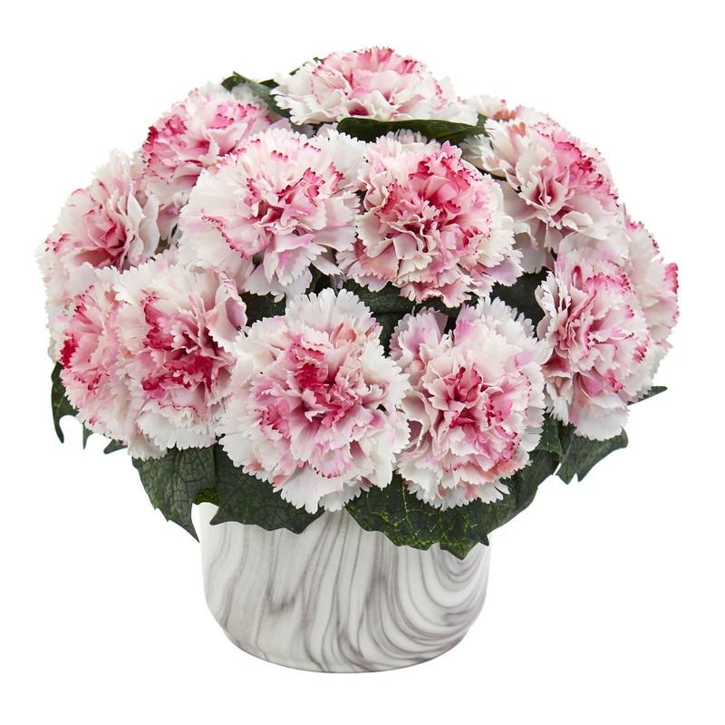 Carnation Artificial Arrangement in Marble Finished Vase