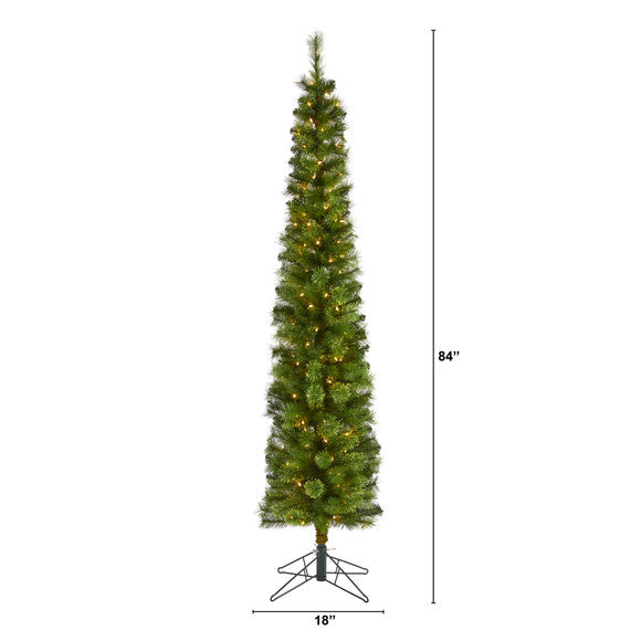 7' Green Pencil Artificial Christmas Tree with 150 Clear LED Lights