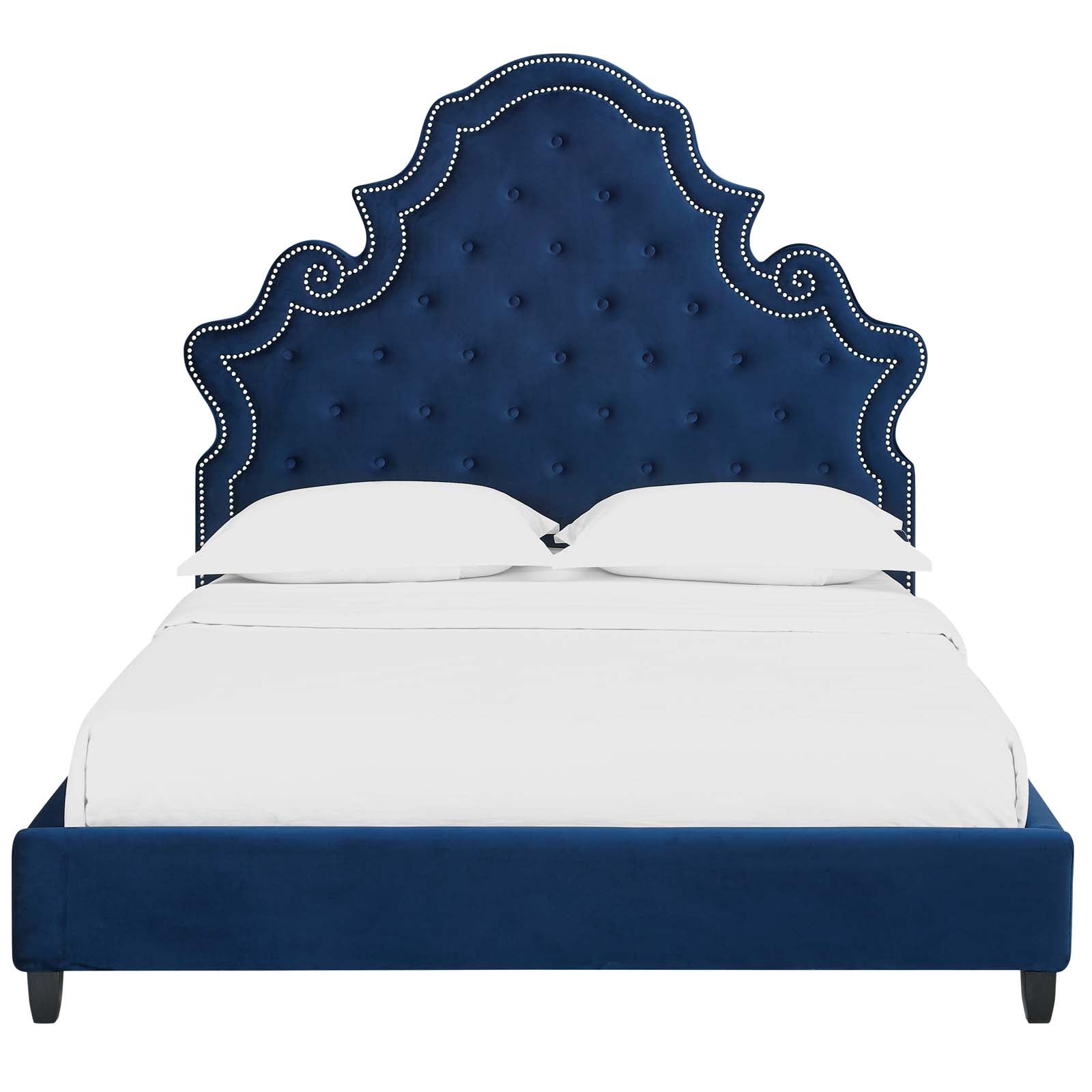 Valentina Tufted Nailhead Performance Velvet Queen Platform Bed by Modway