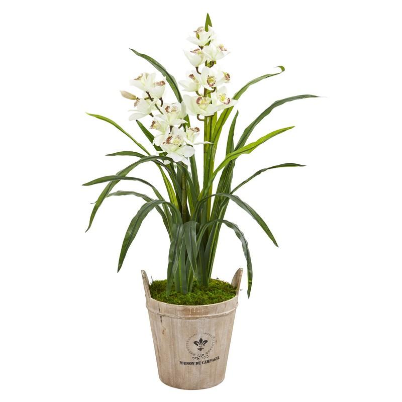 3.5"  Cymbidium Orchid Artificial Plant in farmhouse Planter