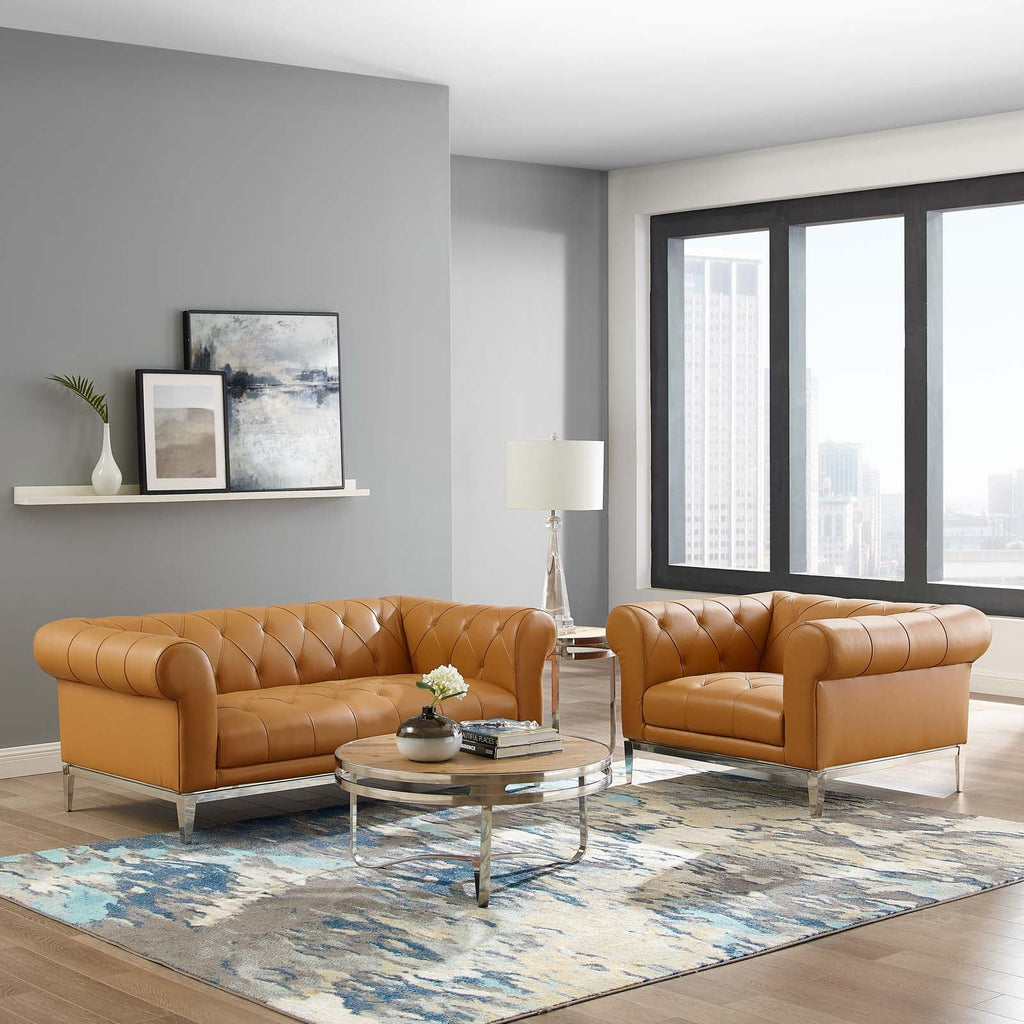 Idyll Tufted Upholstered Leather Loveseat and Armc