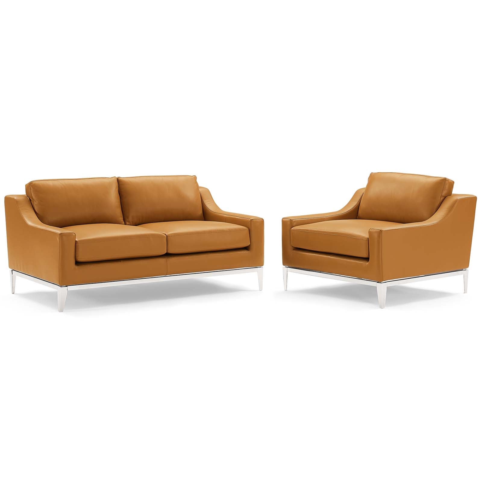 Harness Stainless Steel Base Leather Loveseat & Armchair Set by Modway