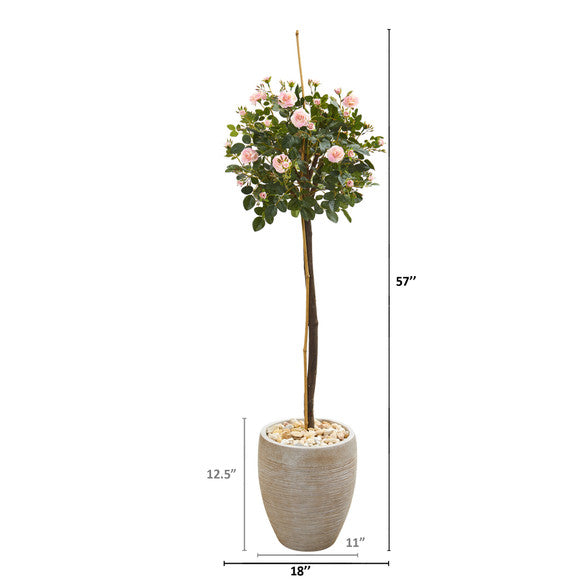57" Rose Topiary Artificial Tree in Sand Colored Planter
